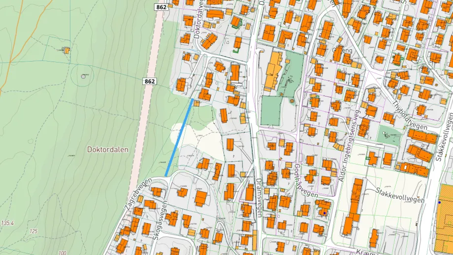 Kart som viser snarvei i Doktordalen