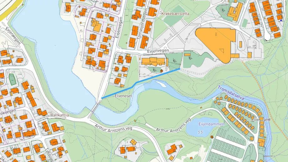 Kart som viser snarvei i Krøkebærstien