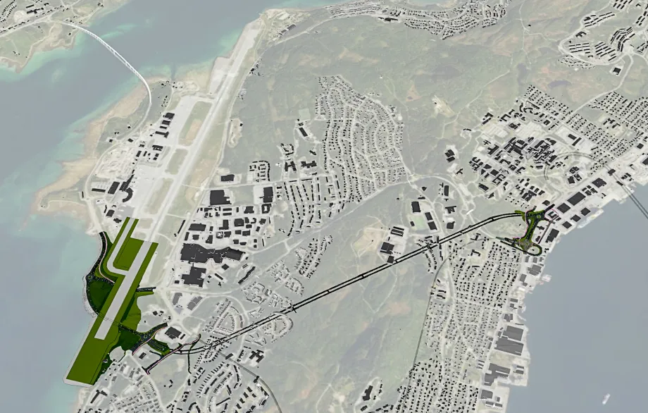 Illustrasjon av trase for flyplasstunnelen