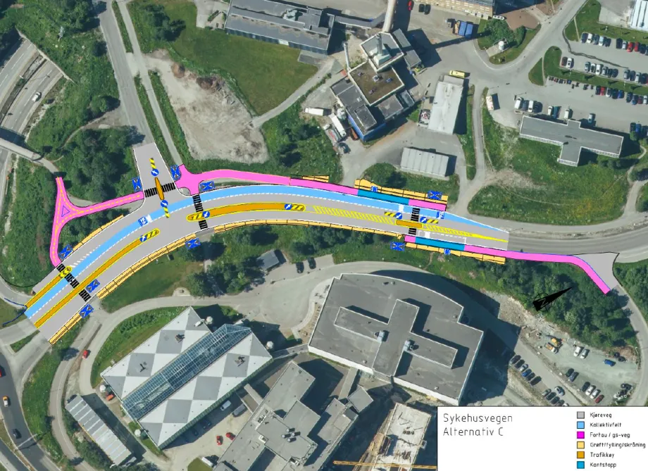 Kartillustrasjon av plan for Sykehusvegen
